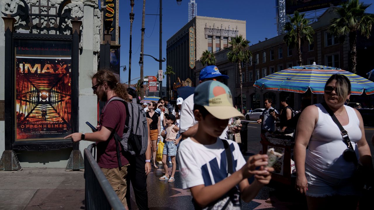 A film poster for Oppenheimer at TCL Chinese Theatre on the Hollywood Walk of Fame in Los Angeles, California, US on Friday, July 21, 2023.