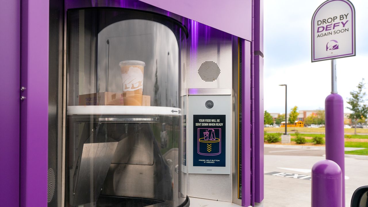 General views of the Taco Bell Defy next-generation, high-tech automated drive-thru concept restaurant in Brooklyn Park, Minnesota, where customers use their smart phones to receive food orders via a vertical lift system on September 06, 2023 in Minneapolis, Minnesota.